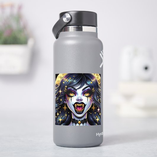 Vampier met gouden hangers Volle Maan Halloween Pa Sticker (HydroFlask)