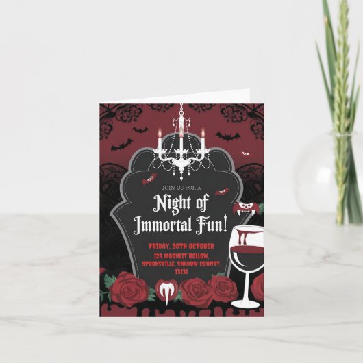 Vampier-thema Halloween uitnodiging (Voorkant)