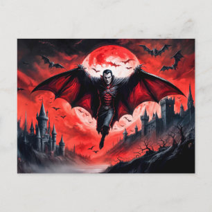 Vampier vliegt over spookkasteel briefkaart