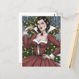 Vampierdame in rode jurk met strepen Kerstmis Briefkaart