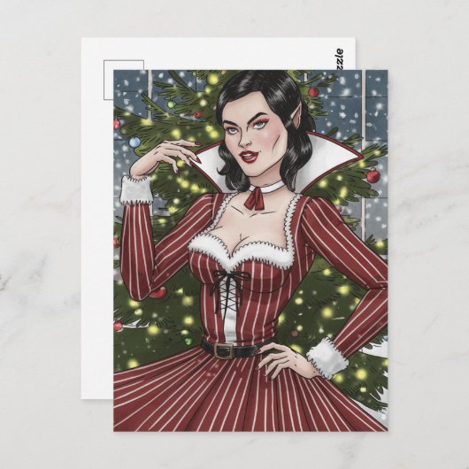 Vampierdame in rode jurk met strepen Kerstmis Briefkaart (Voorkant / Achterkant)