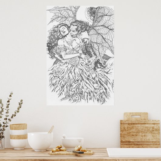 Vampierkus van Al Rio - Vampire en Voman Art Poster (Keuken)