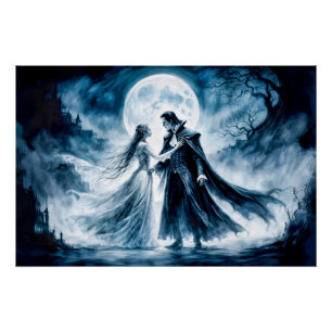 Vampierliefde onder maanverlichte hemel perfect poster