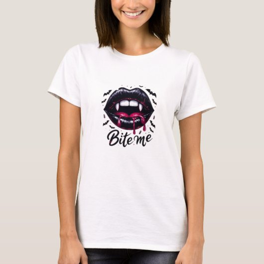 Vampierlippen "Bite Me" T-shirt – vet grafisch T-s (Voorkant)
