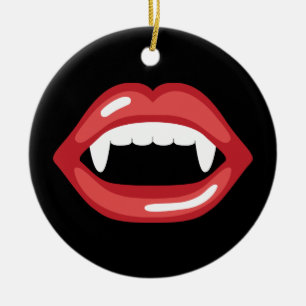 Vampiermond met rode lippen en hoektanden keramisch ornament