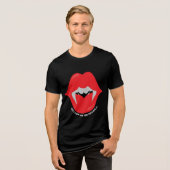 Vampiermond met tanden en tanden Tri-Blend shirt (Voorkant volledig)