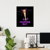 Vampire Bat Funny Baseball Pun Dark BG Poster (Thuiskantoor)