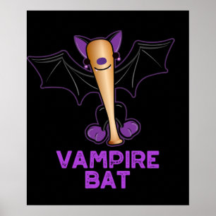 Vampire Bat Funny Baseball Pun Dark BG Poster