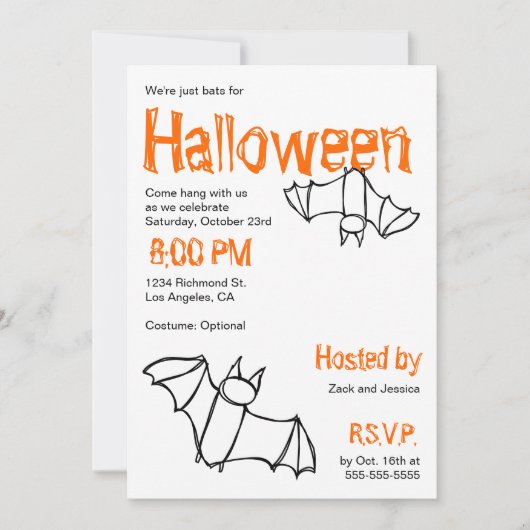 Vampire Bat Halloween Party Invitation Kaart (Voorkant)