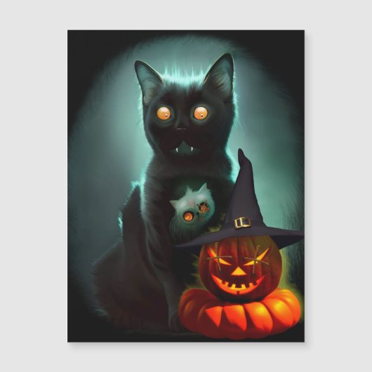 Vampire Cat and Wizard Pumpkin Halloween Surreal (Voorkant)