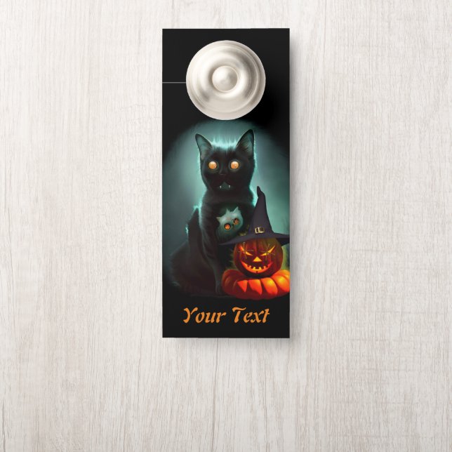 Vampire Cat and Wizard Pumpkin Halloween Surreal (Op knop)
