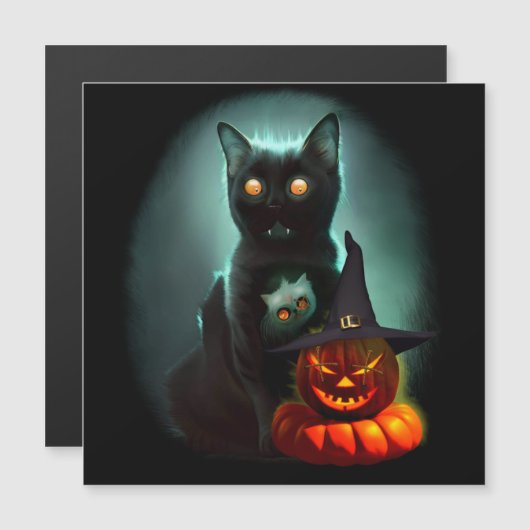 Vampire Cat and Wizard Pumpkin Halloween Surreal (Voorkant / Achterkant)