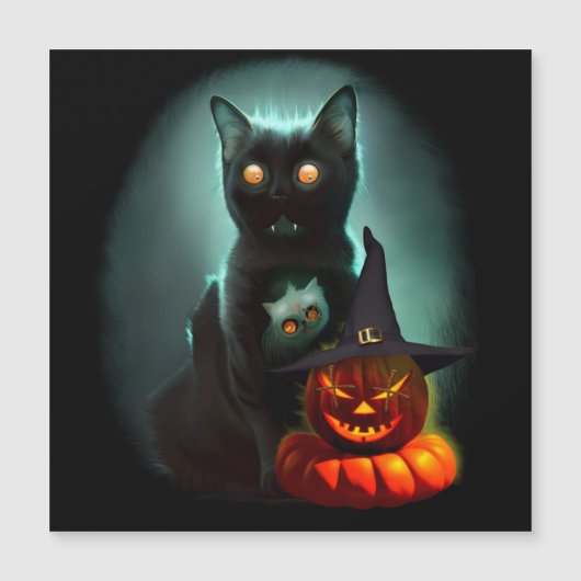 Vampire Cat and Wizard Pumpkin Halloween Surreal (Voorkant)
