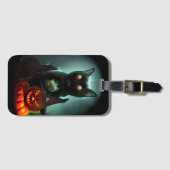 Vampire Cat and Wizard Pumpkin Halloween Surreal Bagagelabel (Voorkant (horizontaal))