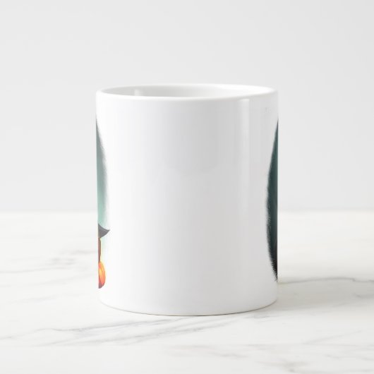 Vampire Cat and Wizard Pumpkin Halloween Surreal Extra Grote Beker (Voorkant)