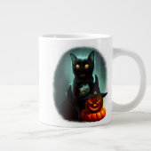 Vampire Cat and Wizard Pumpkin Halloween Surreal Extra Grote Beker (Rechts)