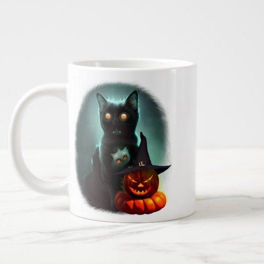 Vampire Cat and Wizard Pumpkin Halloween Surreal Extra Grote Beker (Links)