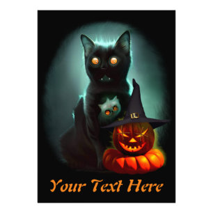 Vampire Cat and Wizard Pumpkin Halloween Surreal Foto Afdruk