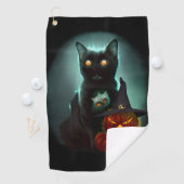 Vampire Cat and Wizard Pumpkin Halloween Surreal Golfhanddoek (Insitu)