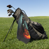 Vampire Cat and Wizard Pumpkin Halloween Surreal Golfhanddoek (Groen)