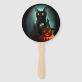 Vampire Cat and Wizard Pumpkin Halloween Surreal Handwaaier (Achterkant)