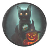 Vampire Cat and Wizard Pumpkin Halloween Surreal Hockey Puck (Voorkant)