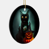 Vampire Cat and Wizard Pumpkin Halloween Surreal Keramisch Ornament (Rechts)