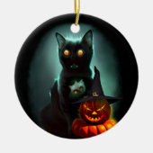 Vampire Cat and Wizard Pumpkin Halloween Surreal Keramisch Ornament (Voorkant)