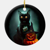Vampire Cat and Wizard Pumpkin Halloween Surreal Keramisch Ornament (Achterkant)