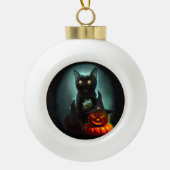 Vampire Cat and Wizard Pumpkin Halloween Surreal Keramische Bal Ornament (Voorkant)