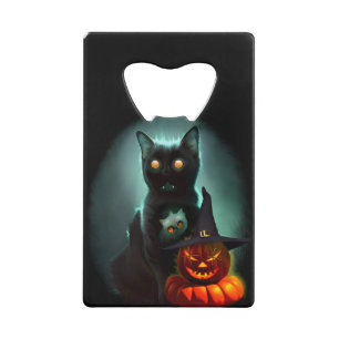 Vampire Cat and Wizard Pumpkin Halloween Surreal Kredietkaart Flessenopener