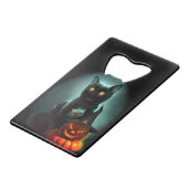 Vampire Cat and Wizard Pumpkin Halloween Surreal Kredietkaart Flessenopener (Achterkant Gekanteld)