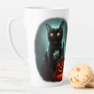 Vampire Cat and Wizard Pumpkin Halloween Surreal Latte Mok