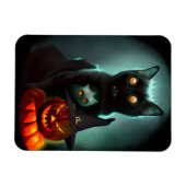 Vampire Cat and Wizard Pumpkin Halloween Surreal Magneet (Horizontaal)