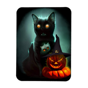 Vampire Cat and Wizard Pumpkin Halloween Surreal Magneet