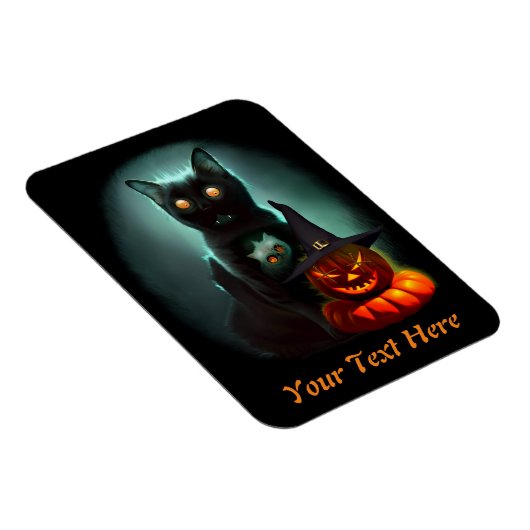 Vampire Cat and Wizard Pumpkin Halloween Surreal Magneet (Rechterzijde)