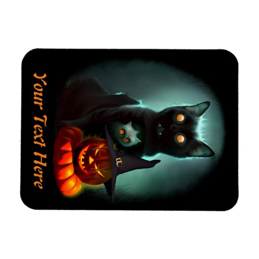 Vampire Cat and Wizard Pumpkin Halloween Surreal Magneet (Horizontaal)