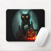 Vampire Cat and Wizard Pumpkin Halloween Surreal Muismat (Met muis)
