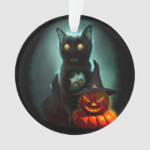 Vampire Cat and Wizard Pumpkin Halloween Surreal Ornament (voorkant)
