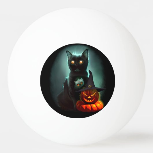 Vampire Cat and Wizard Pumpkin Halloween Surreal Pingpongballen (Voorkant)