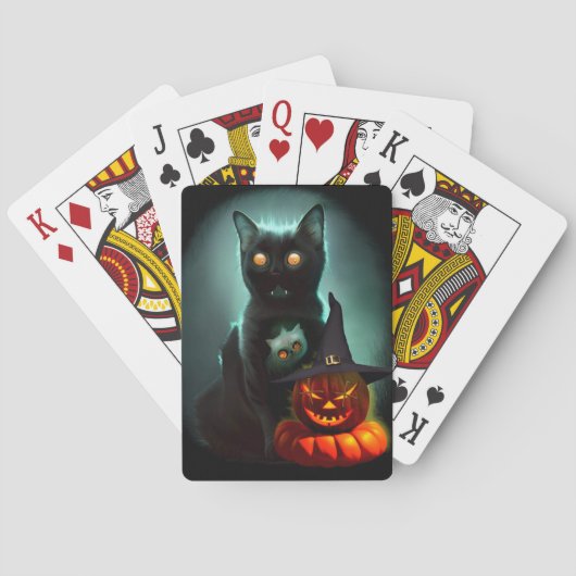 Vampire Cat and Wizard Pumpkin Halloween Surreal Pokerkaarten (Achterkant)
