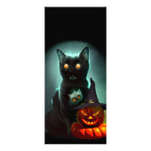 Vampire Cat and Wizard Pumpkin Halloween Surreal Reclamekaart (Voorkant)