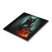 Vampire Cat and Wizard Pumpkin Halloween Surreal Tegeltje (Zijkant)