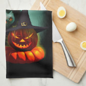 Vampire Cat and Wizard Pumpkin Halloween Surreal Theedoek (Quarter Fold)