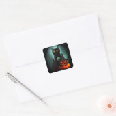 Vampire Cat and Wizard Pumpkin Halloween Surreal Vierkante Sticker (Envelop)