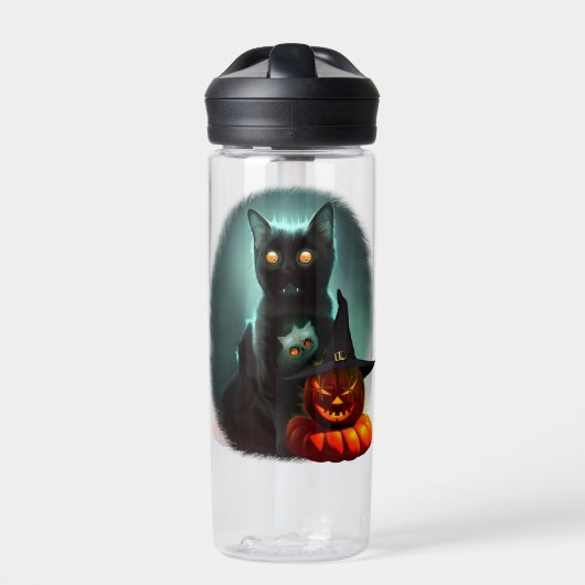 Vampire Cat and Wizard Pumpkin Halloween Surreal Waterfles (Voorkant)
