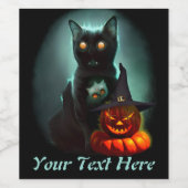 Vampire Cat and Wizard Pumpkin Halloween Surreal Wijn Etiket (Enkel label)