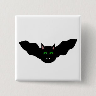 Vampire Cat Faced Bat Halloween Button