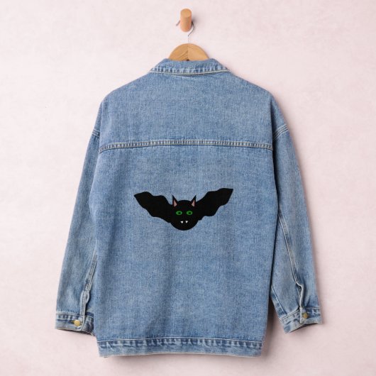 Vampire Cat Faced Bat Halloween Denim Jacket (Hangar)