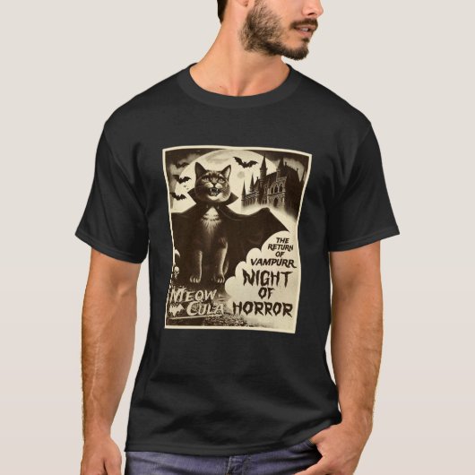Vampire Cat Meowcula Vampurr Horror Poster T-shirt (Voorkant)